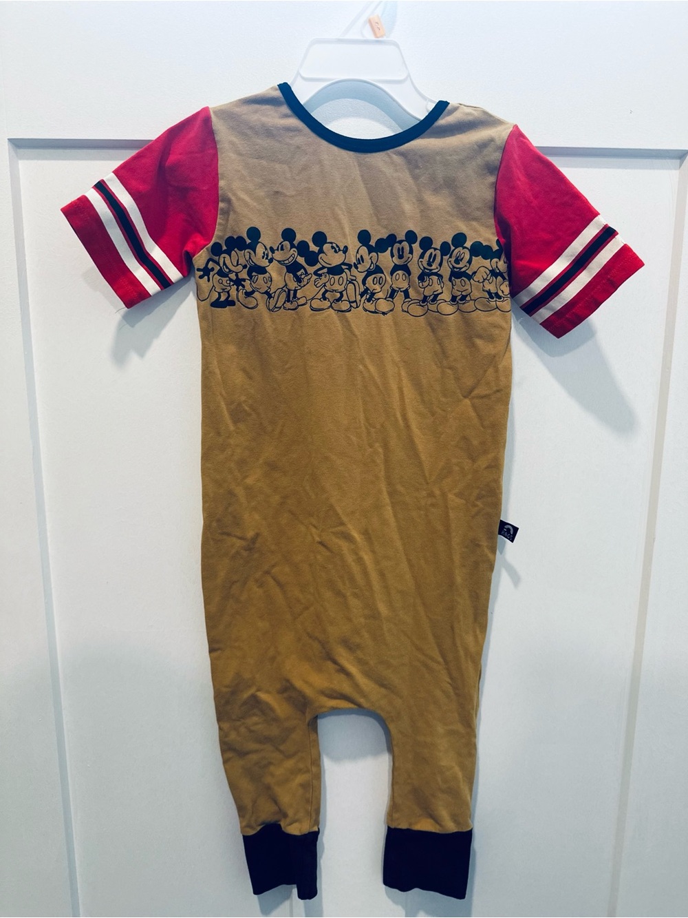 Disney Mickey Mouse Short-Sleeve One-Piece Bodysuit - Tan & Red